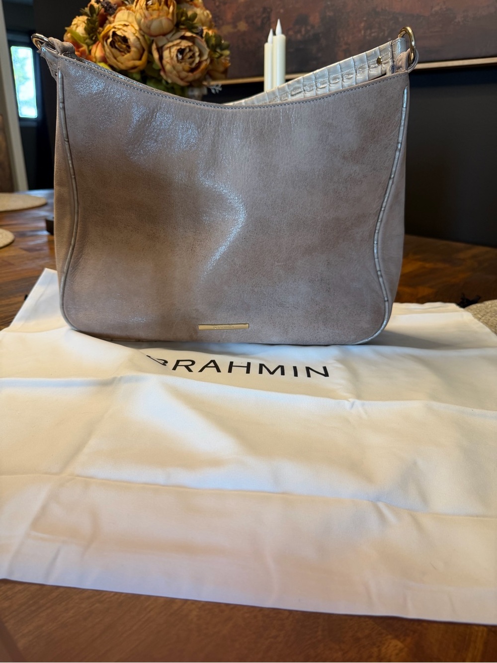 Brahmin Beige Taupe Leather Shoulder Bag